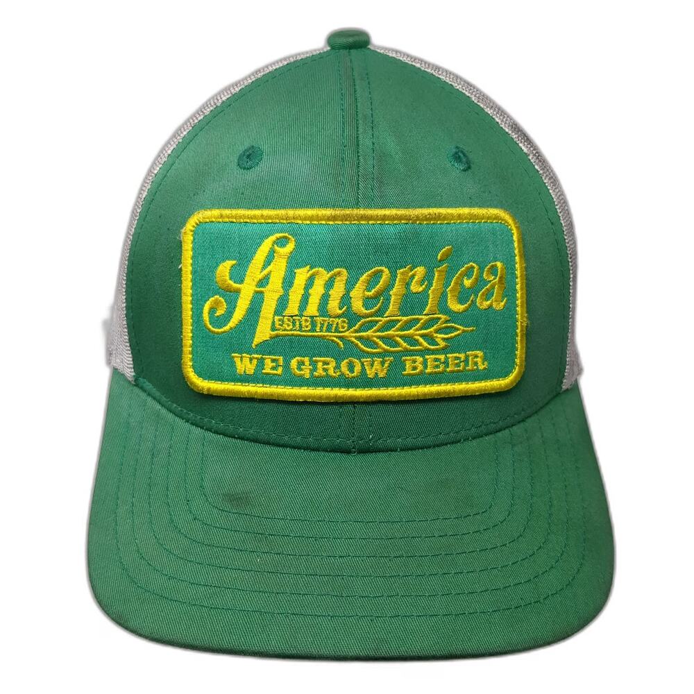 Rural Cloth Trucker Hat Green White One Size America We Grow Beer Mesh Snapback